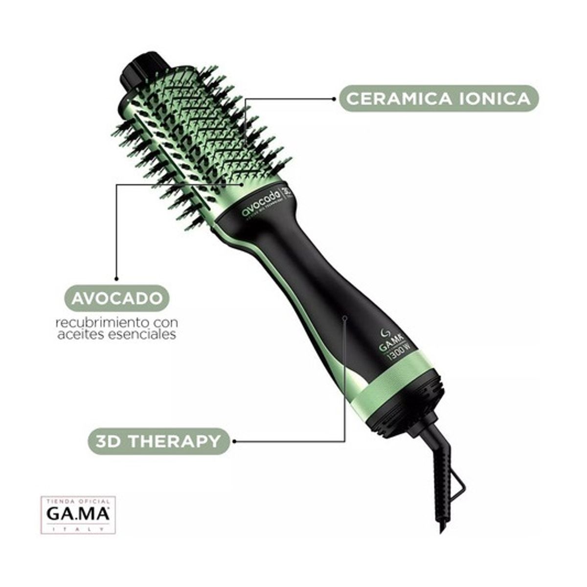 GAMA - Cepillo Secador Gama Stylish Avocado 3d Secador  Ultra Ion 1300W