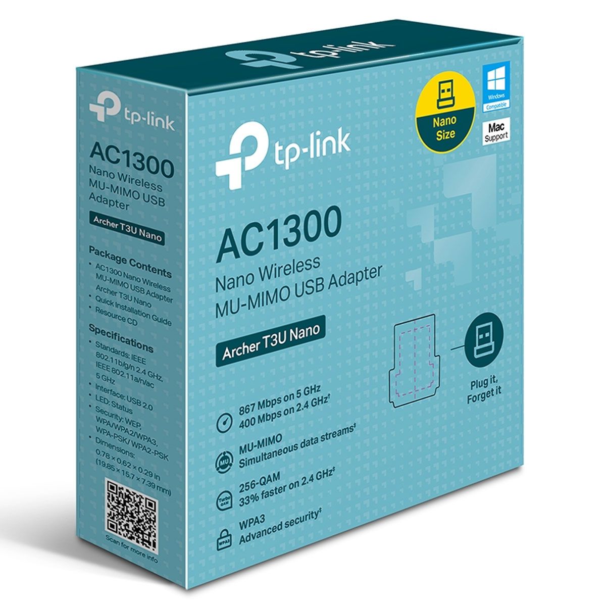 TP LINK - ADAPTADOR WIFI TP-LINK T3U NANO USB DOBLE BANDA AC1300