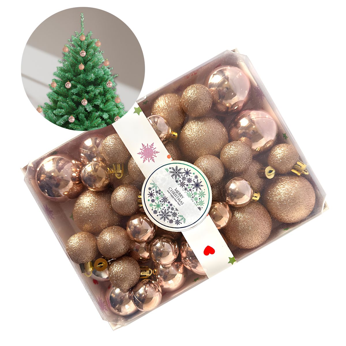 GENERICO - 42 Esferas de Navidad 3,4,5 cm Pack Adorno y Decoración Oro Rosa