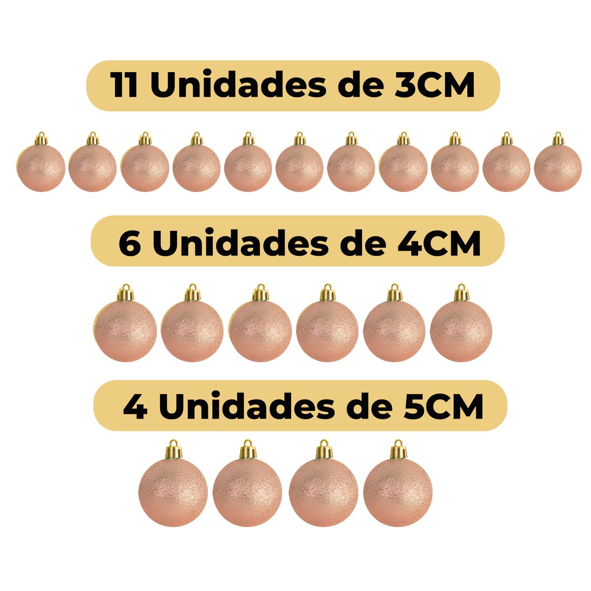 GENERICO - 42 Esferas de Navidad 3,4,5 cm Pack Adorno y Decoración Oro Rosa