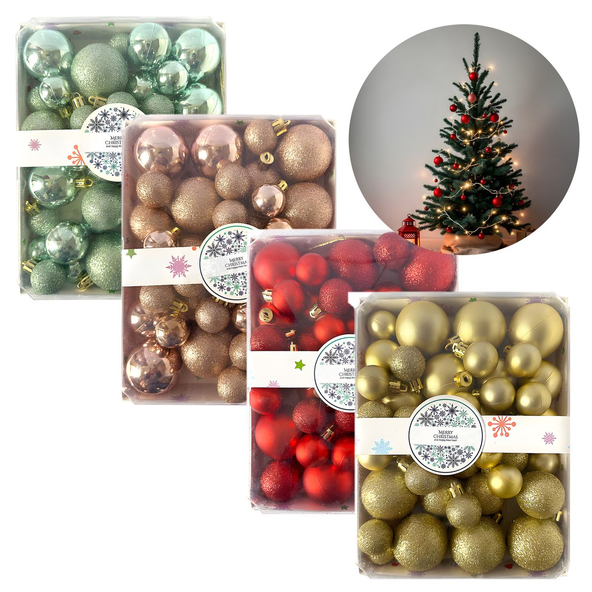 GENERICO - 42 Esferas de Navidad 3,4,5 cm Pack Adorno y Decoración Verdes