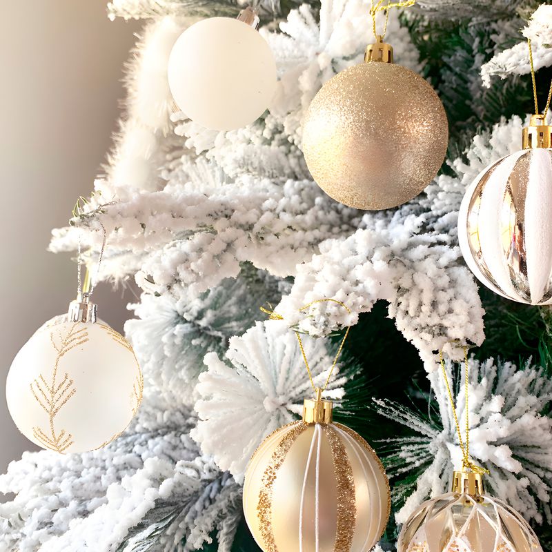 GENERICO - 24 Esferas De Navidad 6 Cm Pack Decorar Árbol Navidad Dorado y Blanco