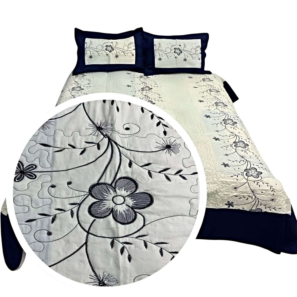 GENERICO - QUILT CUBRECAMA DE VERANO PLAZA Y MEDIA BORDADO A1