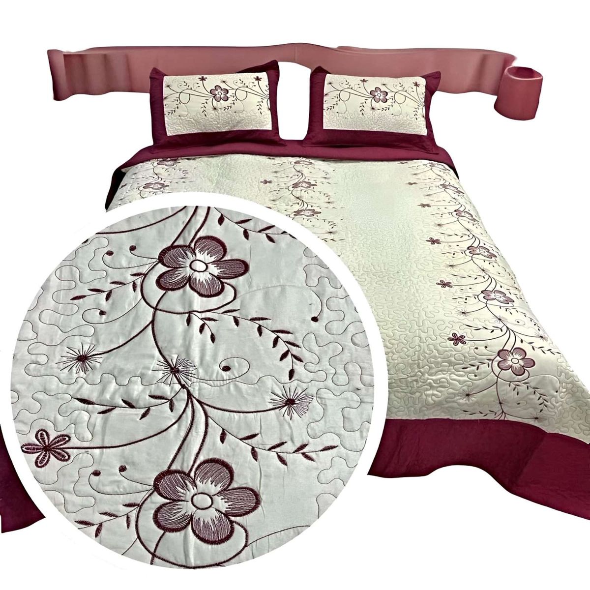 GENERICO - QUILT CUBRECAMA DE VERANO PLAZA Y MEDIA BORDADO A5