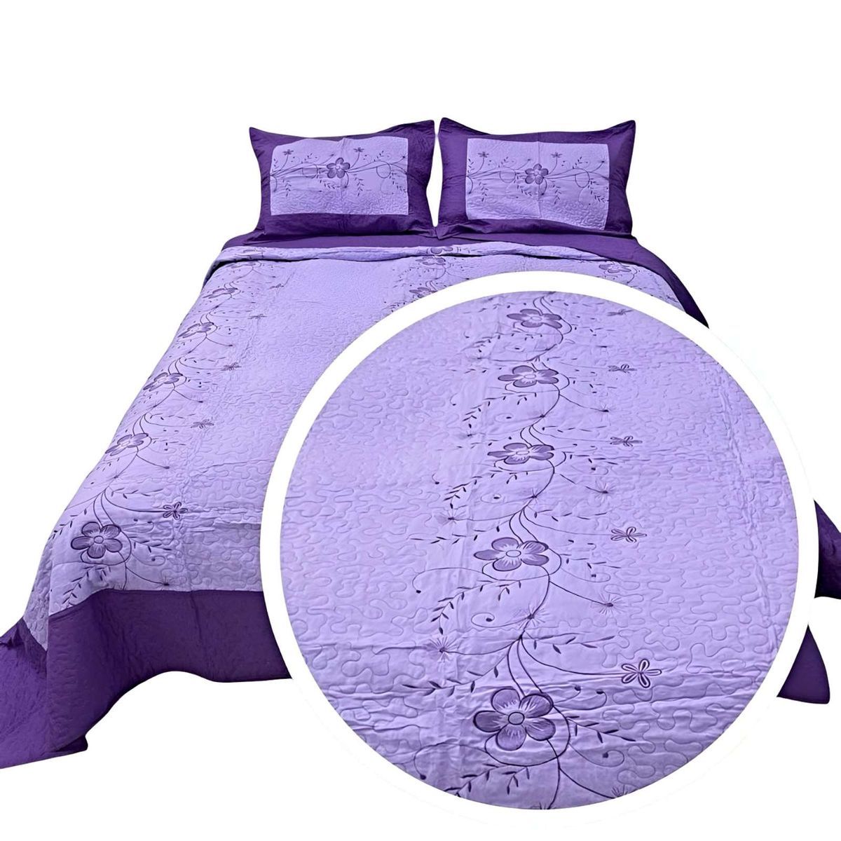 GENERICO - QUILT CUBRECAMA DE VERANO 2 PLAZAS BORDADO A4