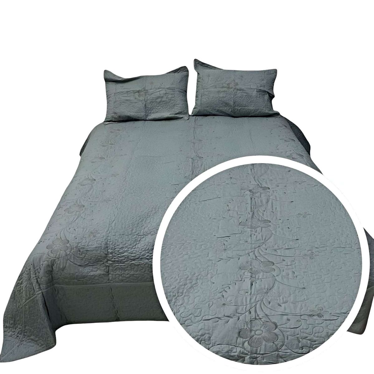 GENERICO - QUILT CUBRECAMA DE VERANO 2 PLAZAS BORDADO A6