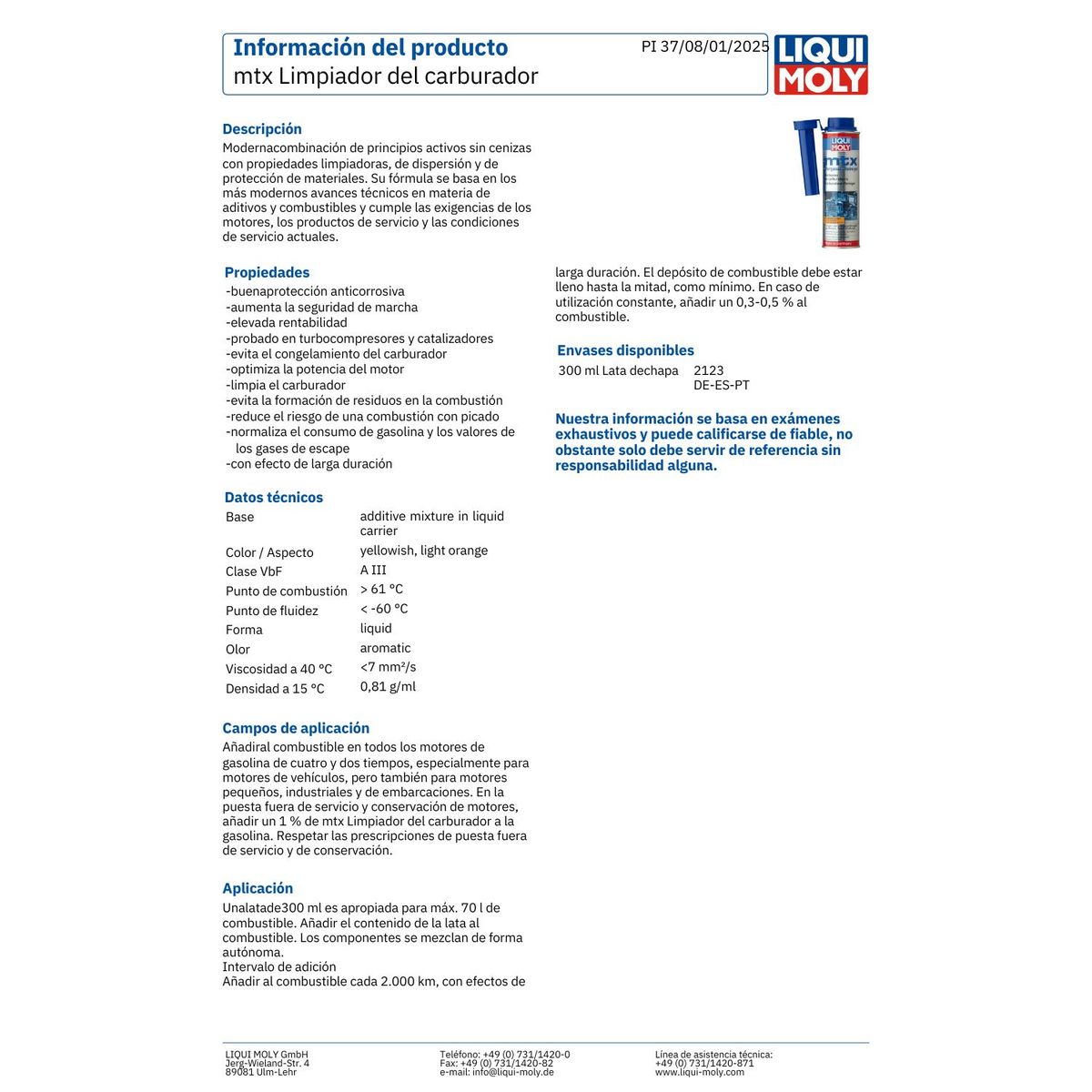 LIQUI MOLY - Aditivo Limpia Carburador Mtx Vergaser-Reiniger Liqui Moly