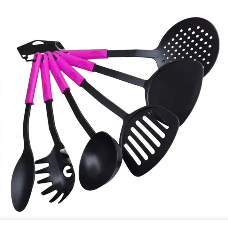 GENERICO - Set 6 Utensilios Cocina Cucharon Espatula Espumadero