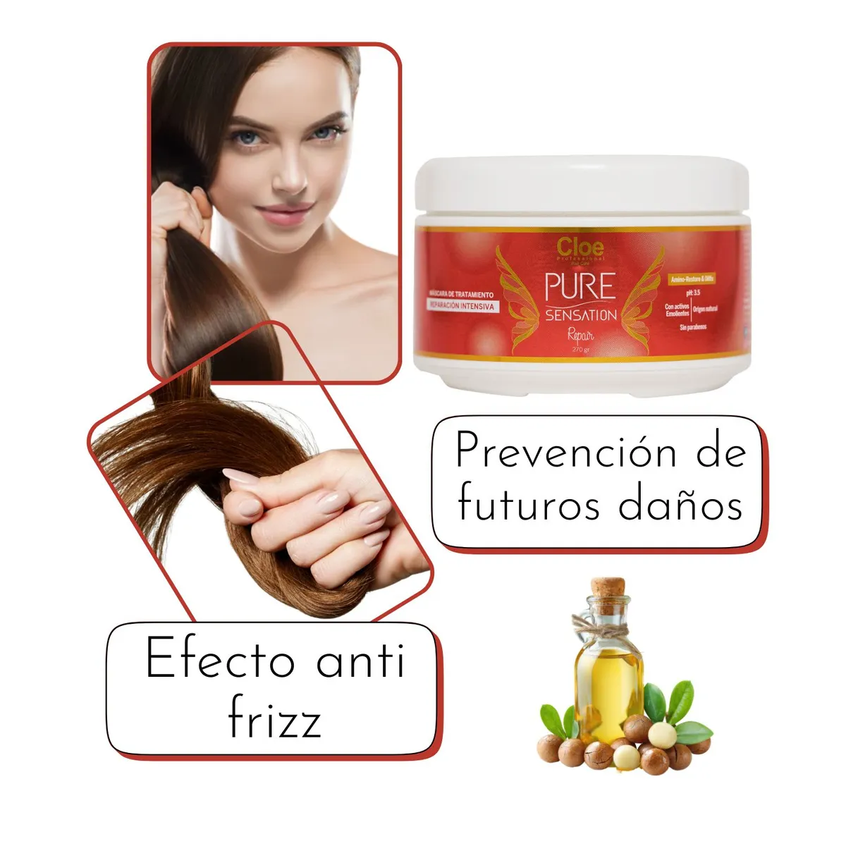 CLOE - Mascara Cloe Pure Sensation Repair 270ml Reconstruye Repara Hidrata Brillo Fortalece