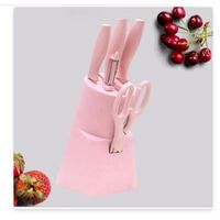 Set de Cuchillos de Cocina de 5 Piezas con Soporte - Color Rosado Pastel