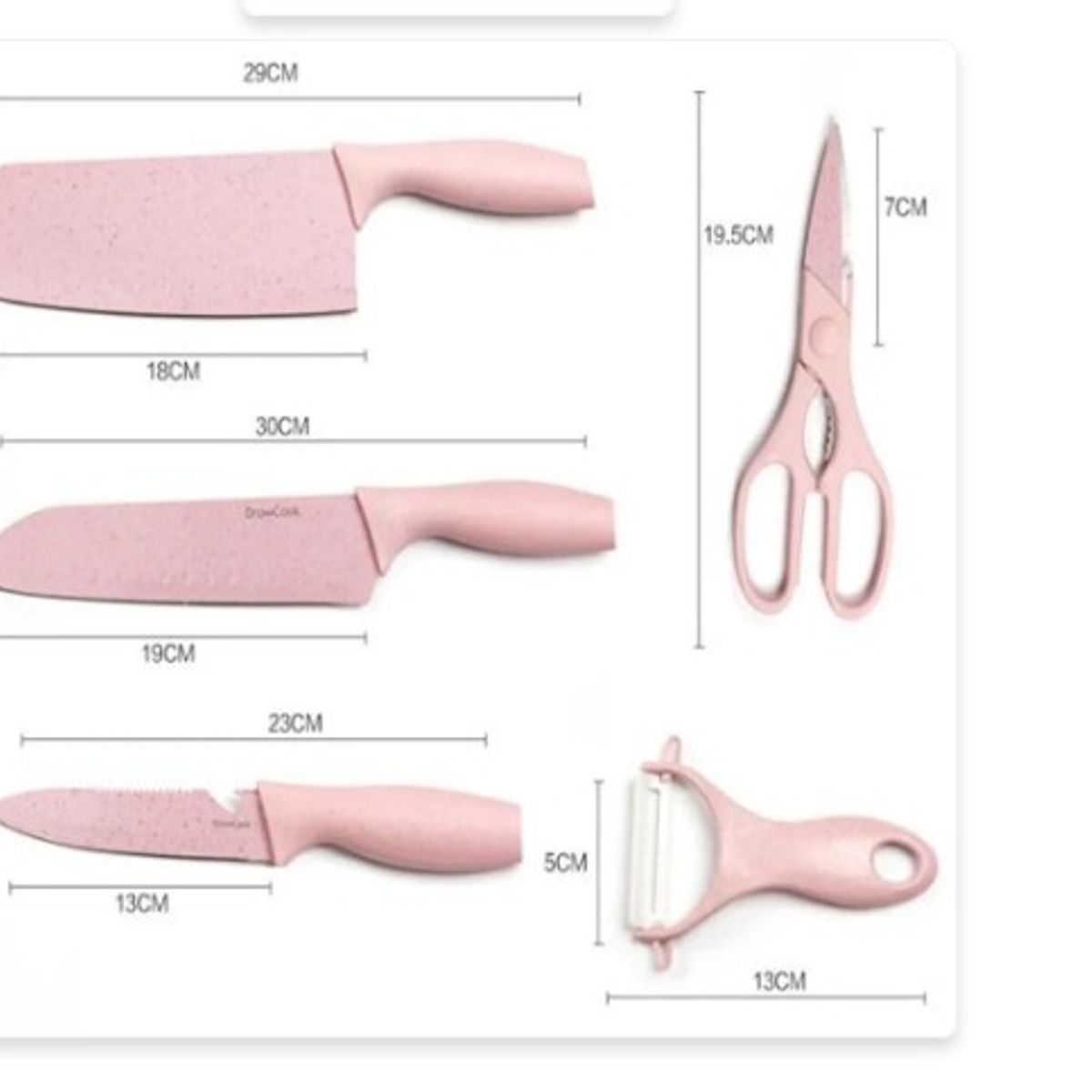 GENERICO - Set de Cuchillos de Cocina de 5 Piezas con Soporte - Color Rosado Pastel