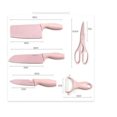 Imagen 2 del producto Set de Cuchillos de Cocina de 5 Piezas con Soporte - Color Rosado Pastel