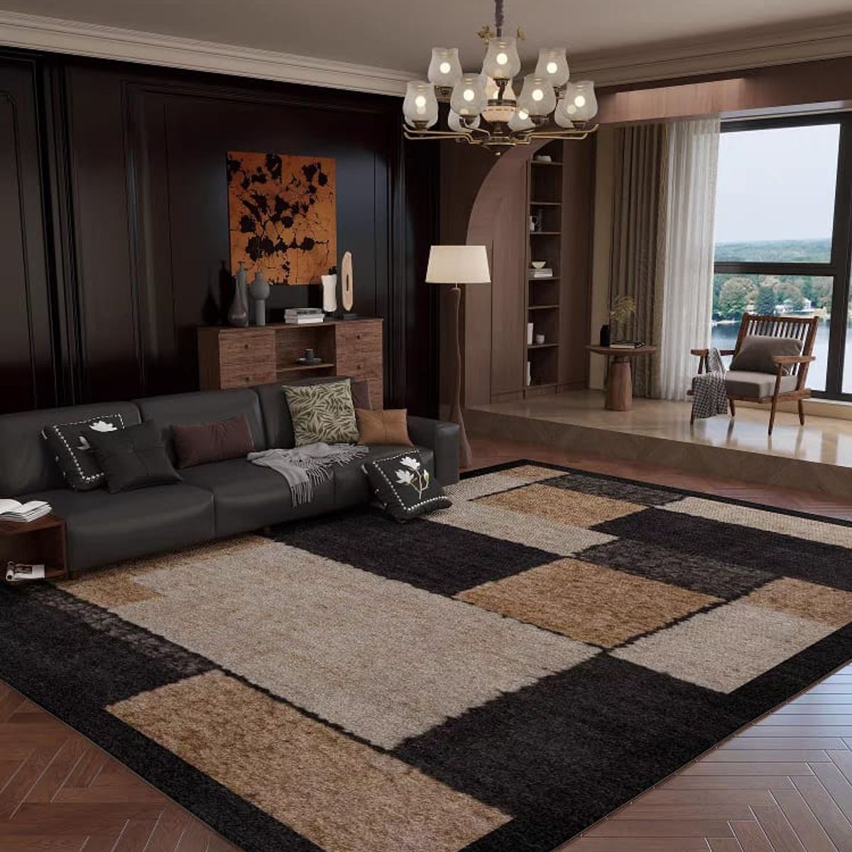 GENERICO - ALFOMBRA 150X200 DISEÑO ELEGANTE CUADRO TETRIS DECORATIVO MP