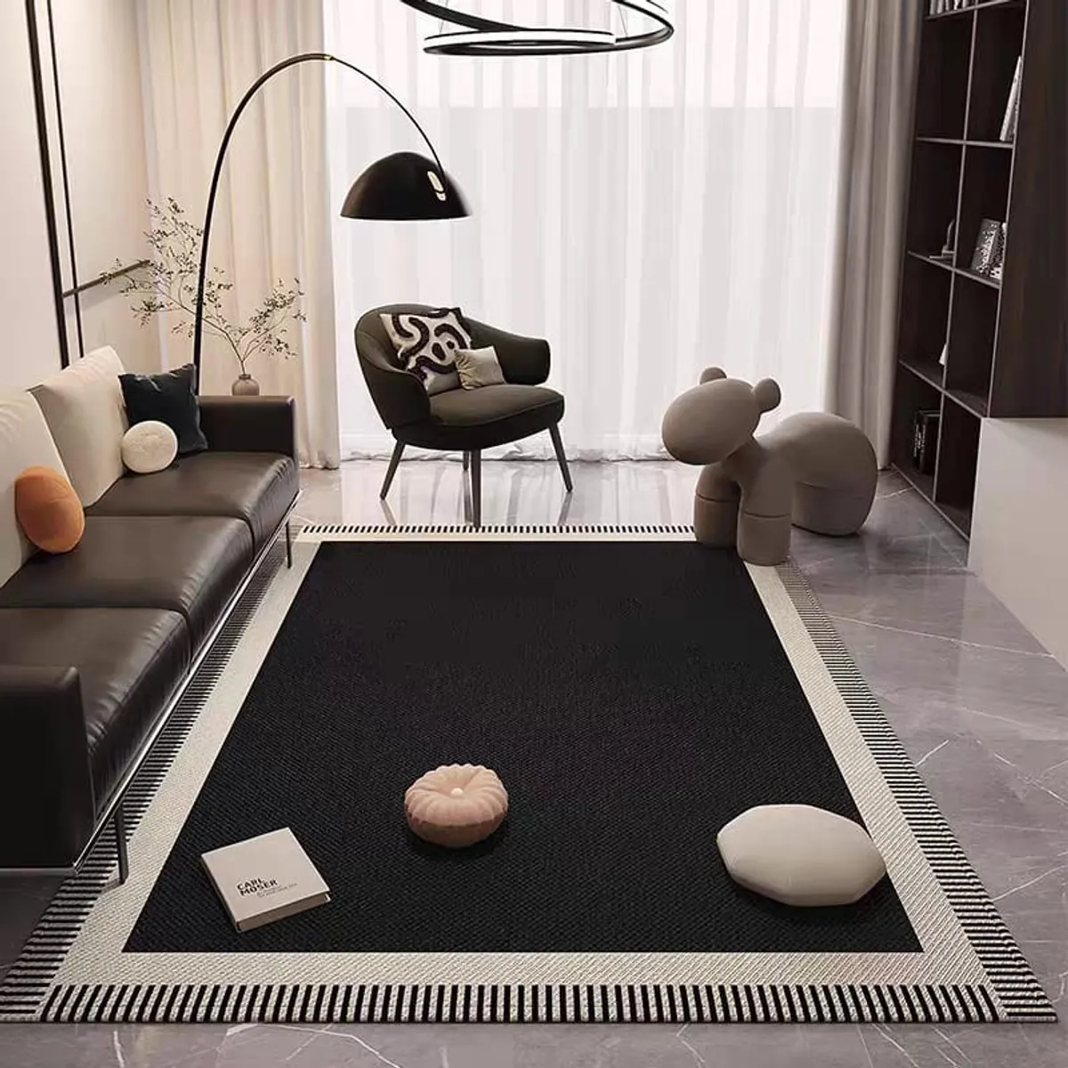 GENERICO - ALFOMBRA CON DISEÑO 150X200 NEGRO DE BORDES ELEGANTE MODERNA  MP