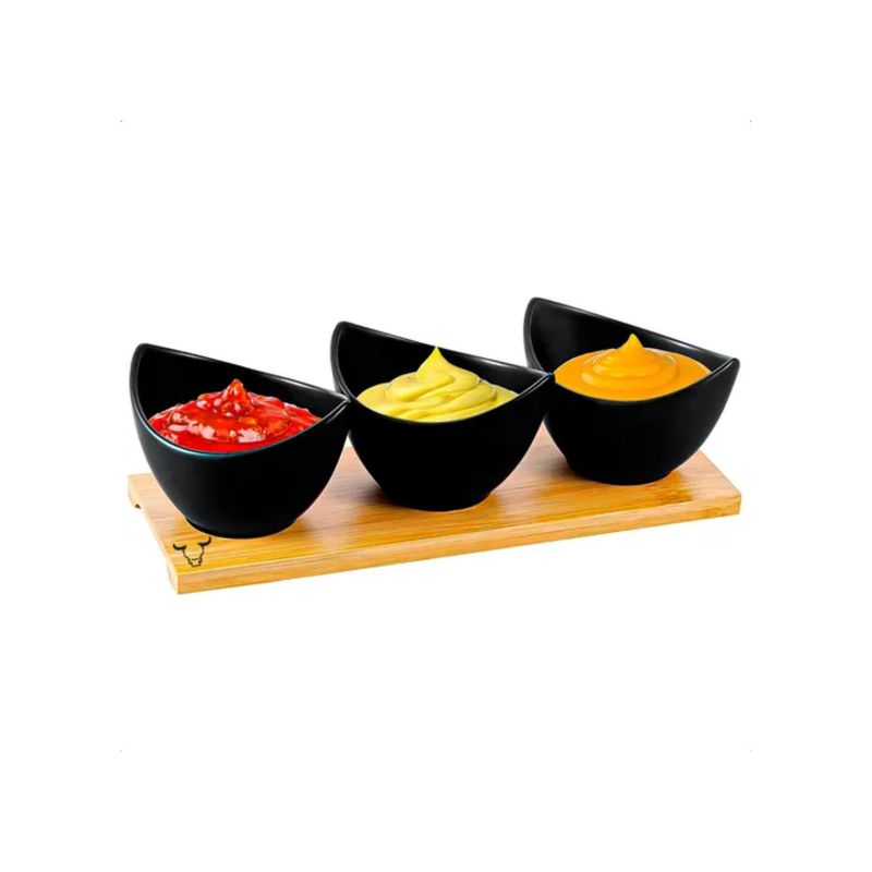 WAYU - Set 3 Bowls Ceramica Picoteo Bandeja Bamboo Aperitivo Wayu