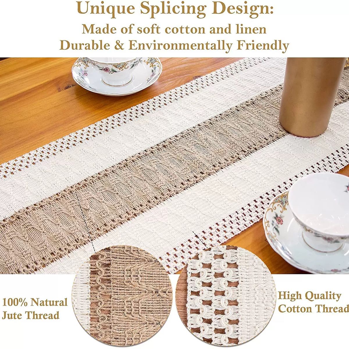 GENERICO - Camino De Mesa Algodon Yute Etnico Mantel De Centro 180x30cm