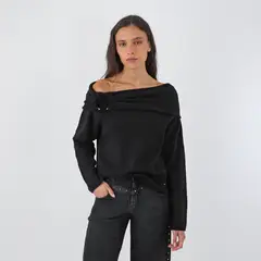 RAINDOOR - Sweater Hombro Drapeado Negro Mujer
