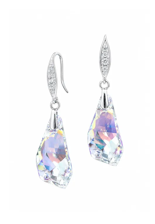 Aros Sofia Plata 925 creado cristales de Swarovski Aurora Boreal Blanco TALLA UNICA
