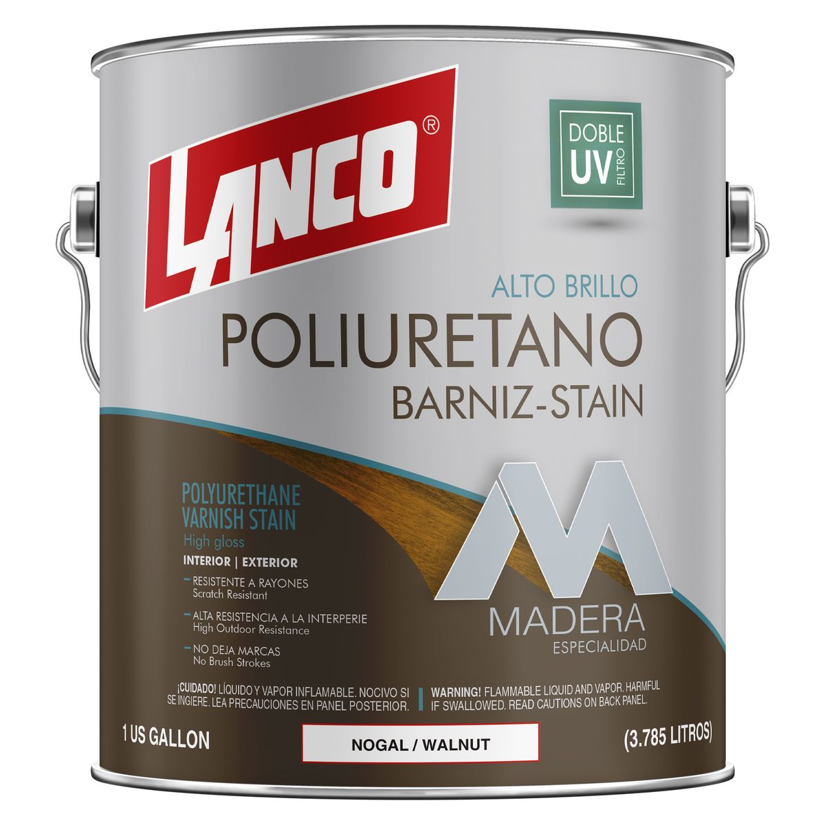 Lanco Barniz de Poliuretano Más Stain 2 en 1 Brillante 1GL Nogal, marca LANCO - Foto Principal