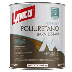 LANCO - Barniz de Poliuretano Más Stain 2 en 1 Brillante 1L Roble Oscuro