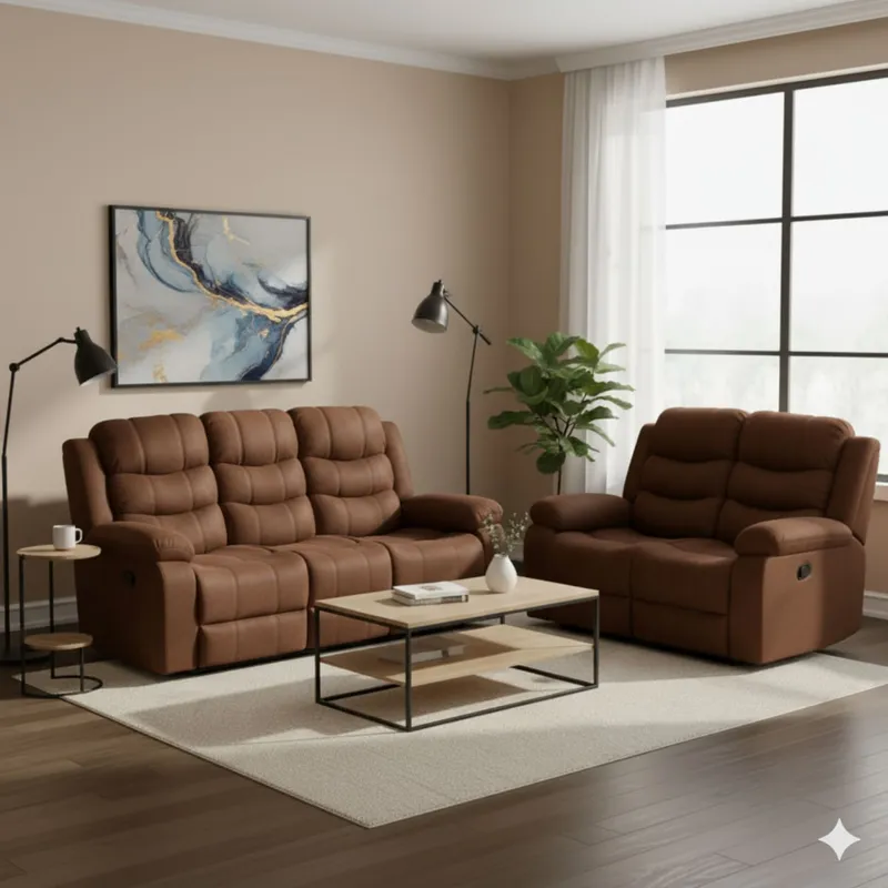 DANIELS - Living Reclinable Sofá 3 Cuerpos + 1 Sofá 2 Cuerpos Café Norman SET2011LFBR2