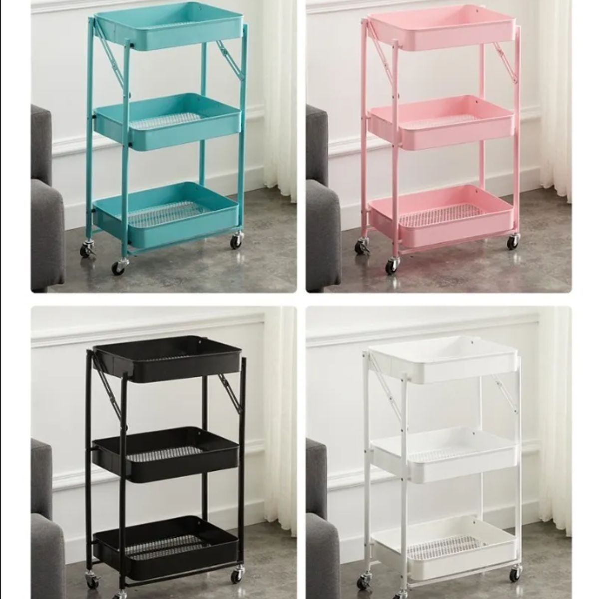 GENERICO - Estante Organizador Plegable Cocina Baño 3 Niveles Negro