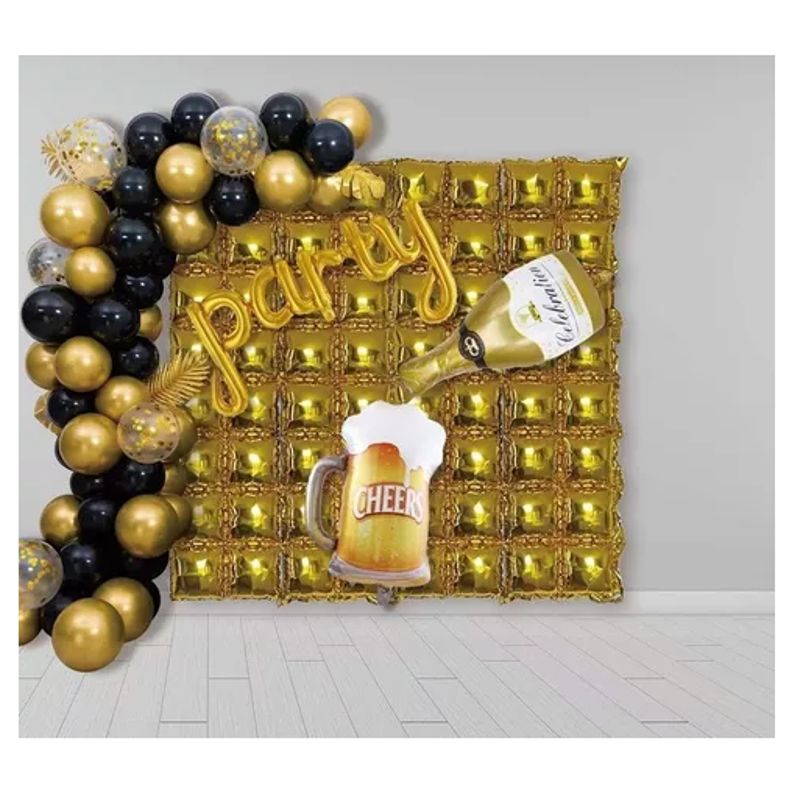 GENERICO - Pack De 3 Cortinas Doradas Globos Cuadrados Pared Fiesta