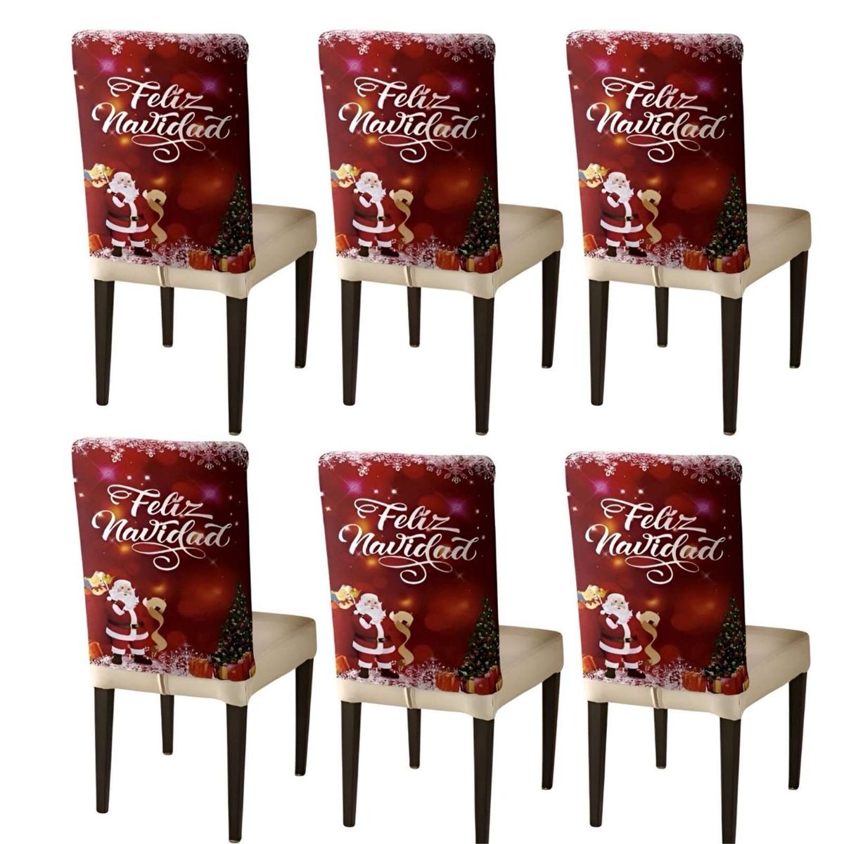 GENERICO - PACK DE 6 FUNDAS DE RESPALDO DE SILLAS DE NAVIDAD N17