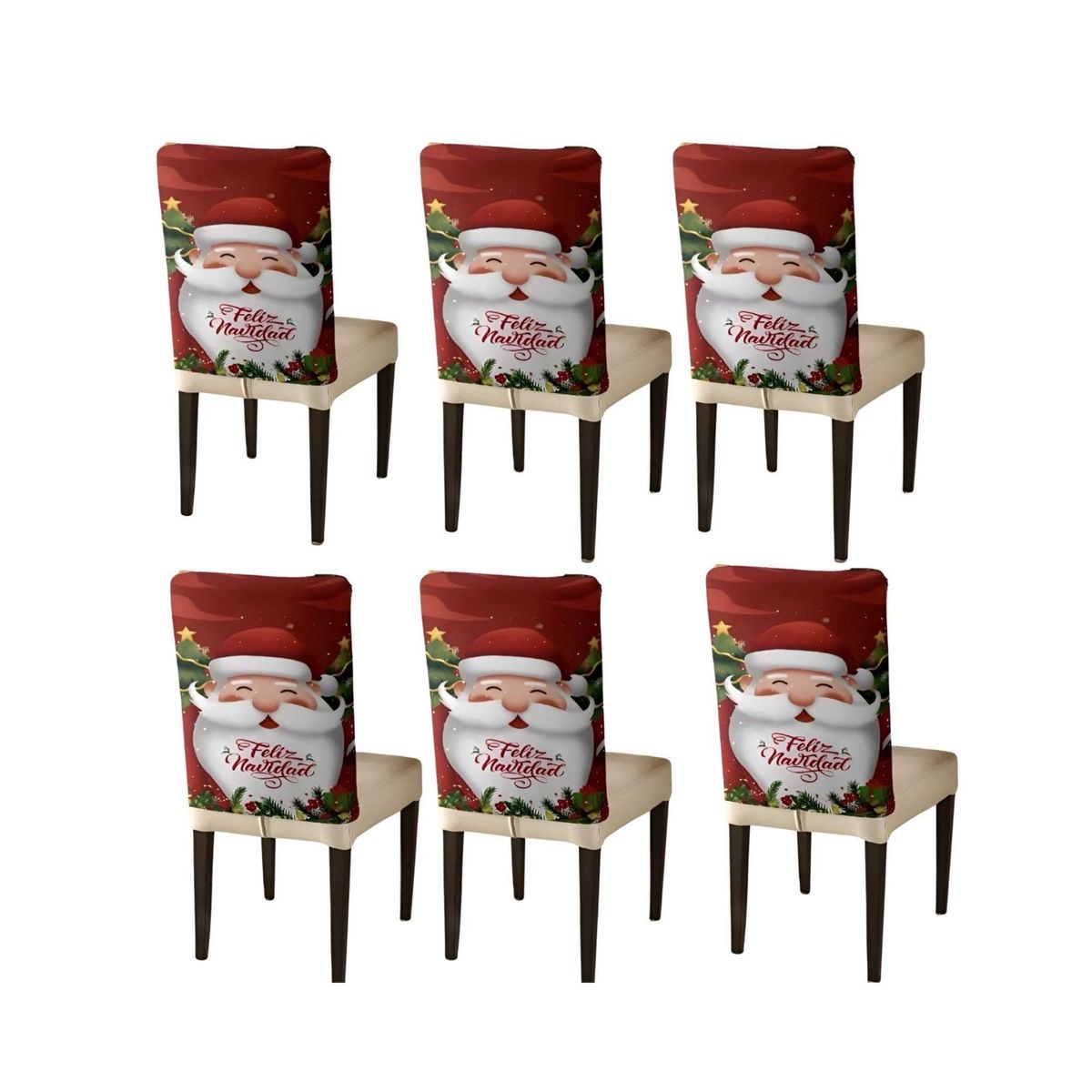 GENERICO - SET DE 6 FUNDAS DE RESPALDO DE SILLAS PARA NAVIDAD N24