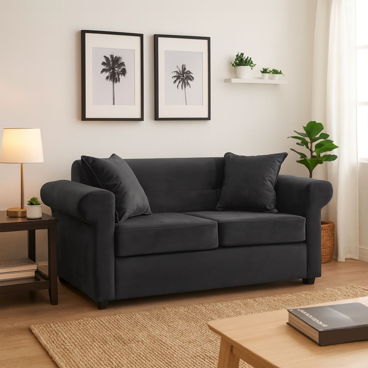 MBC - Sofá 2 Cuerpos New Barcelona Felpa Negro