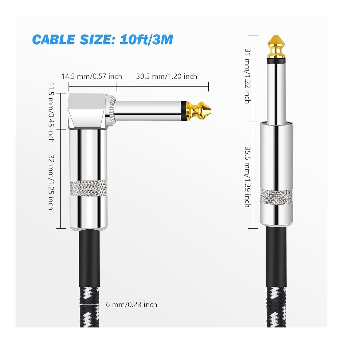 ATURE - Cable De Instrumento Musical 6.35 Guitarra Cable De Audio 3m