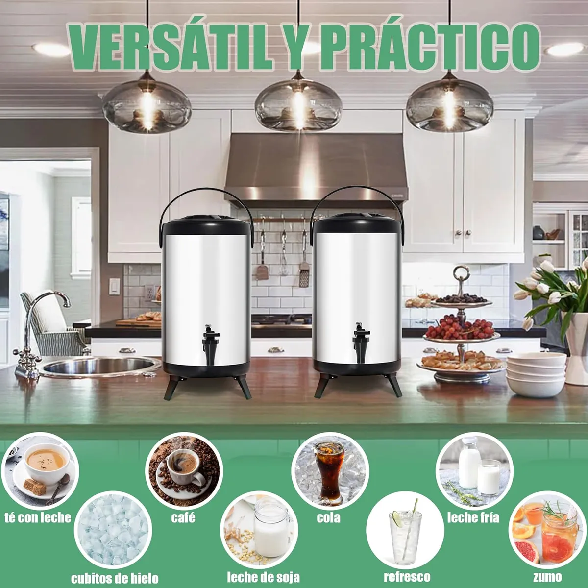 KUANGYE - Termo Acero Inoxidable Mantiene Frio Y Calor 10 Litros Plateado