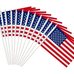KUANGYE - Banderas De Estados Unidos 12 Units De Mano Con Mastil Pvc
