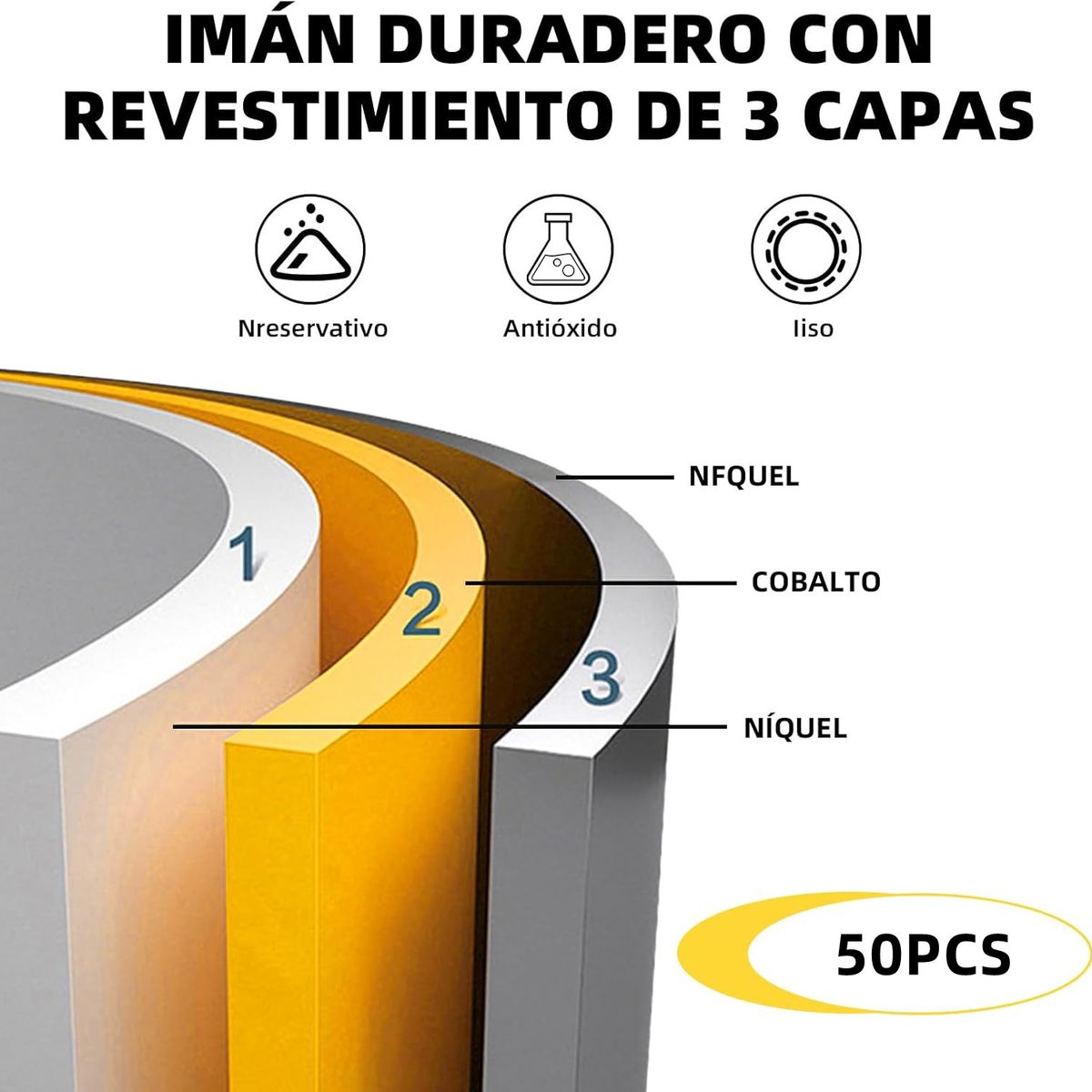 KUANGYE - 50 Imanes Neodimio Redondo Imán 8 X 3mm Super Potente