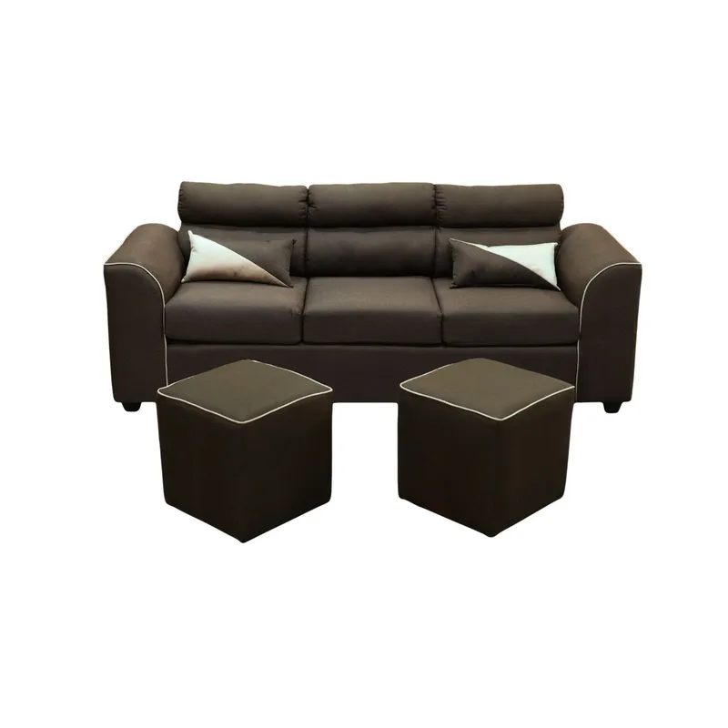 FANCY HOGAR - Sofá 3 Cuerpos + 2 Pouf Café - Fancy Hogar