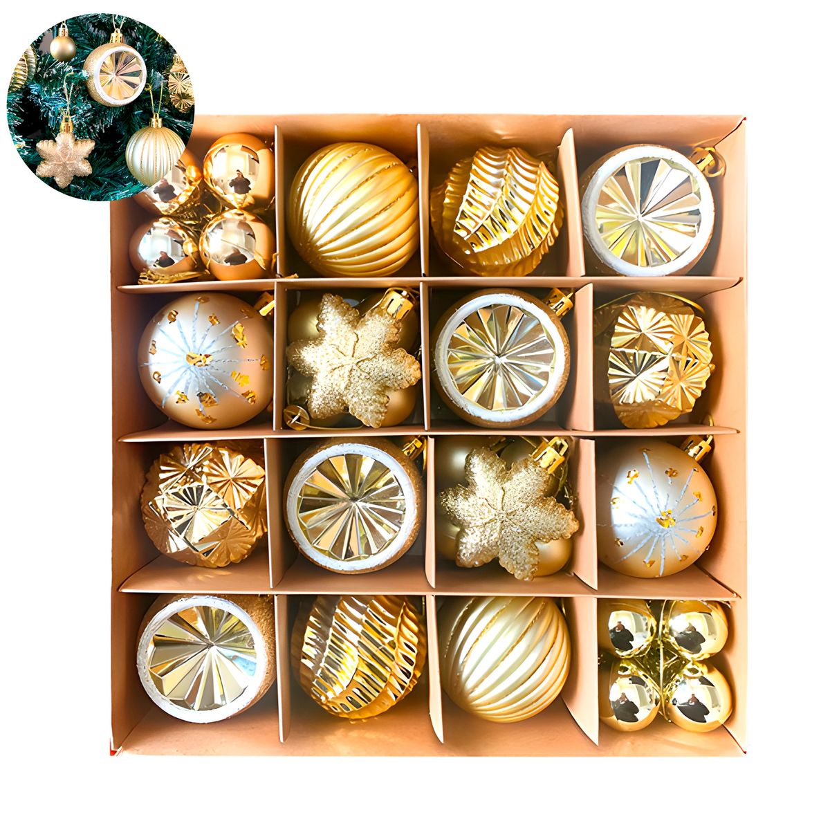 GENERICO - Juego 42 Adornos Colgantes Árbol De Navidad Diseños Variados Dorado