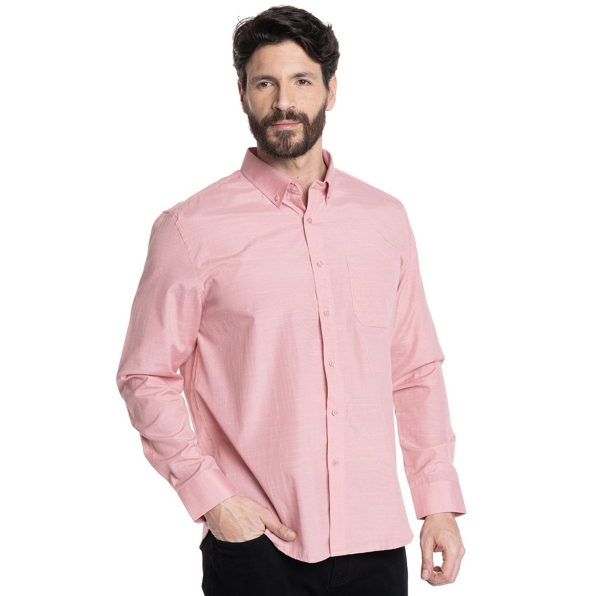 KOTTING - CAMISA HOMBRE CUELLO SEMI ITALIANO BOLSILLO PECHO COLOR SÓLIDO KOTTING