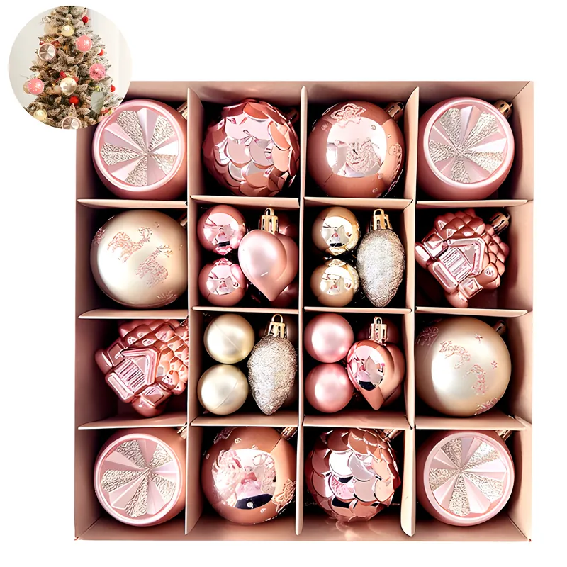 GENERICO - Juego 42 Adornos Colgantes Árbol De Navidad Diseños Variados Oro Rosa