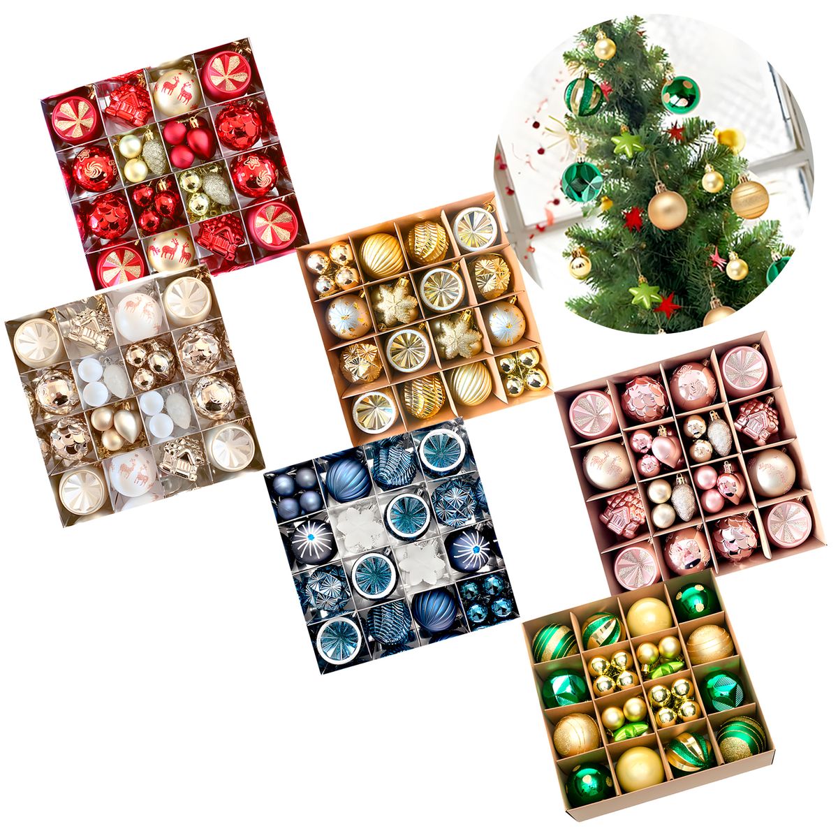 GENERICO - Juego 42 Adornos Colgantes Árbol De Navidad Diseños Variados Azul