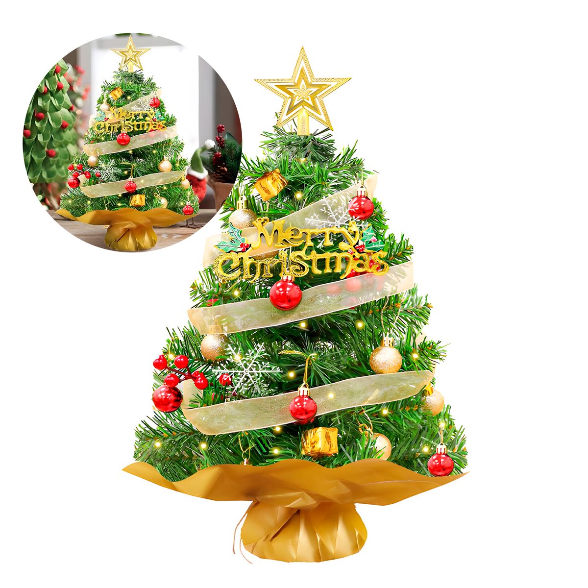 GENERICO - Mini Árbol Navidad Mesa Escritorio 45 Cm + Adorno Decoración Verde