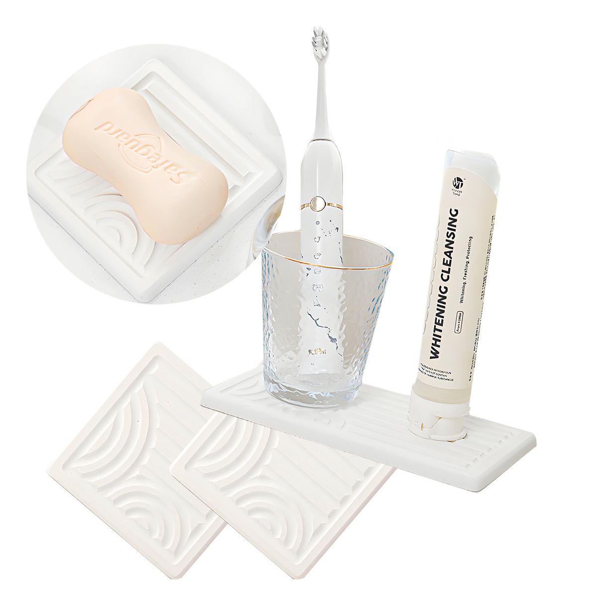 GENERICO - Set 3 Bandejas Anti Deslizante Cepillo de Dientes Pasta Dental Blanco