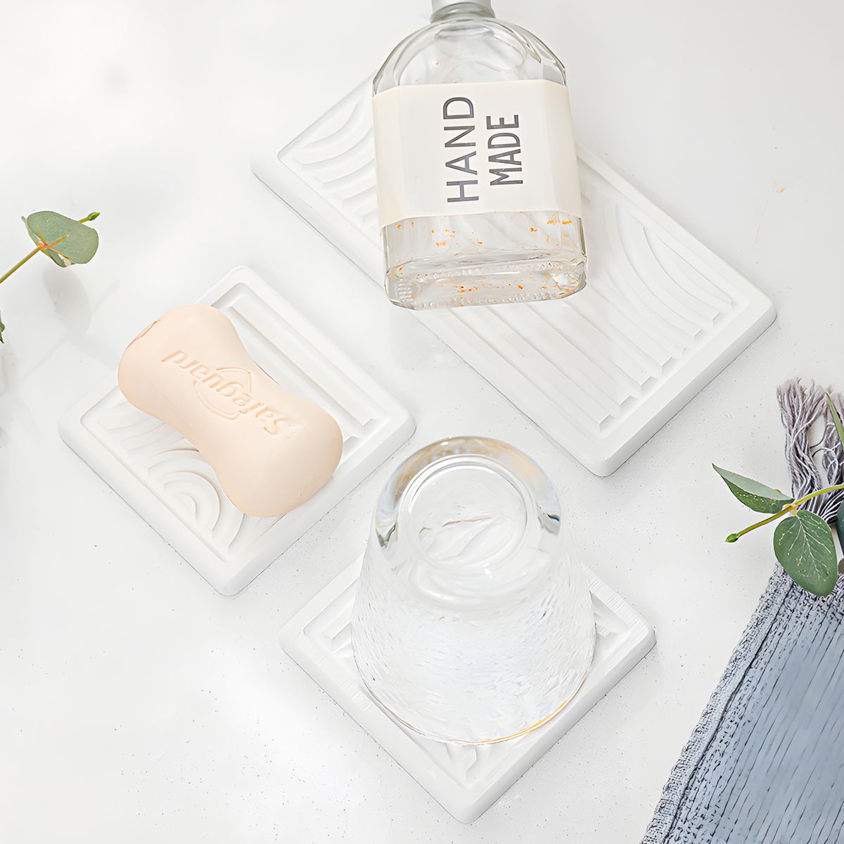 GENERICO - Set 3 Bandejas Anti Deslizante Cepillo de Dientes Pasta Dental Blanco