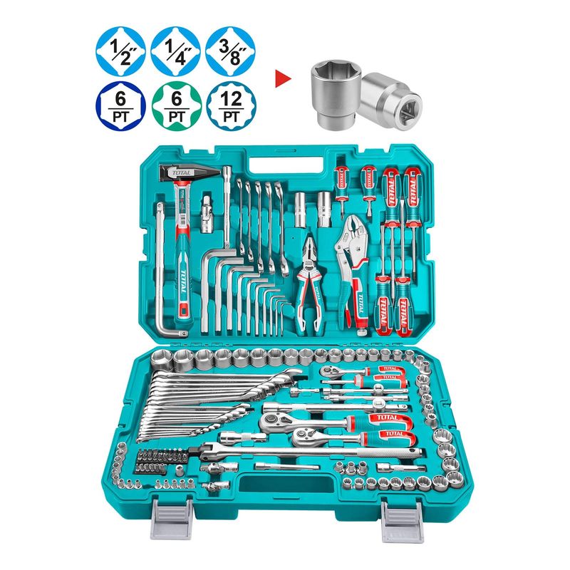 TOTAL TOOLS - Set de Dados y Herramientas 142 Piezas con Maletín Total