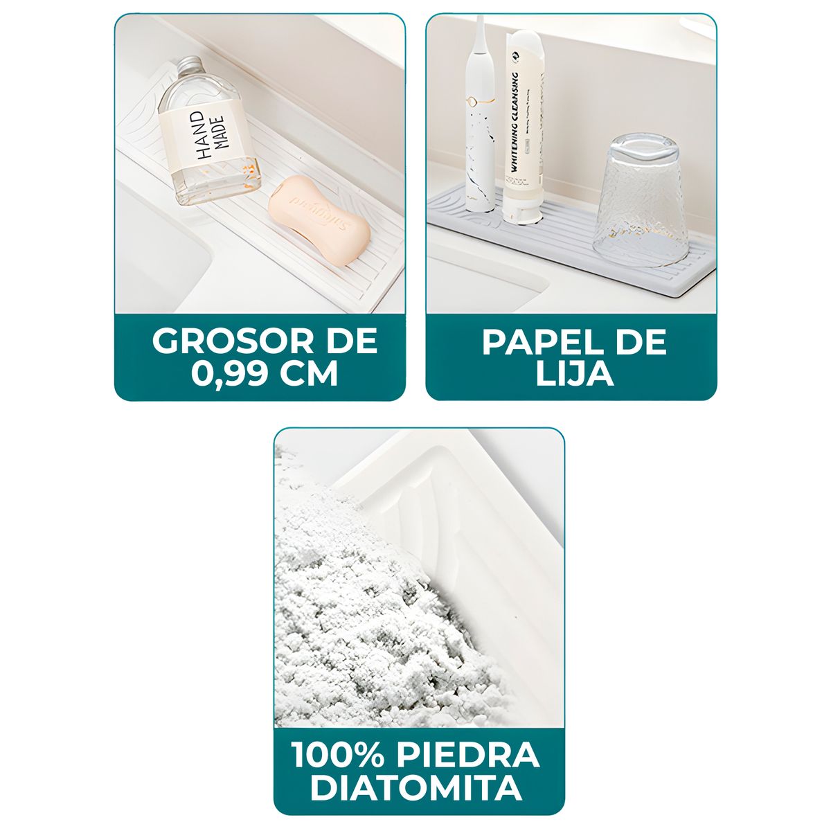 GENERICO - Set 3 Bandejas Anti Deslizante Cepillo de Dientes Pasta Dental Gris