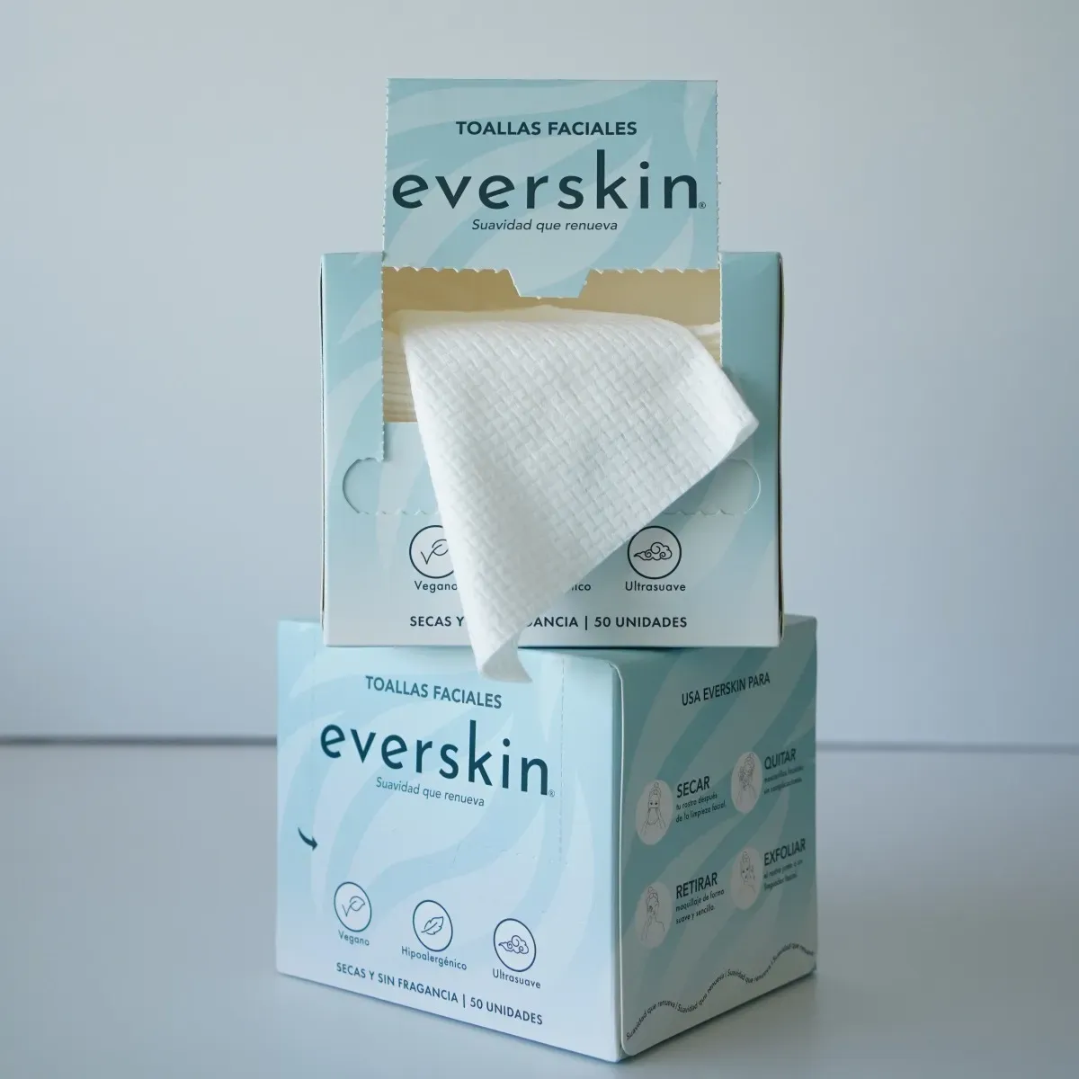 EVERSKIN - Pack 2 Toallas Faciales Secas Premium Veganas 50 Pcs