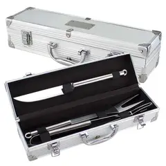 GENERICO - Set Asado 3 Piezas Acero Inoxidable Caja Metálica Premium