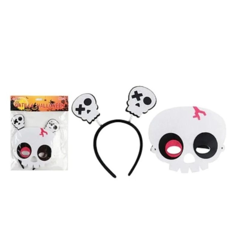 GENERICO - Cintillo Y Antifaz Calavera Halloween