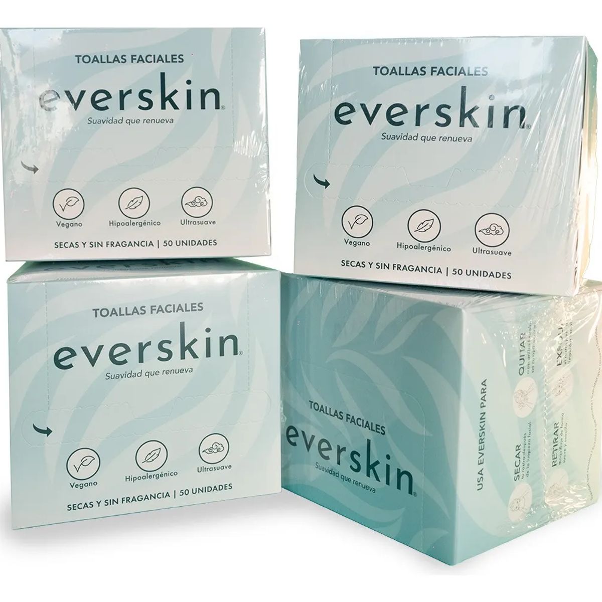 EVERSKIN - Pack 4 Toallas Faciales Secas Premium Veganas 50 Pcs