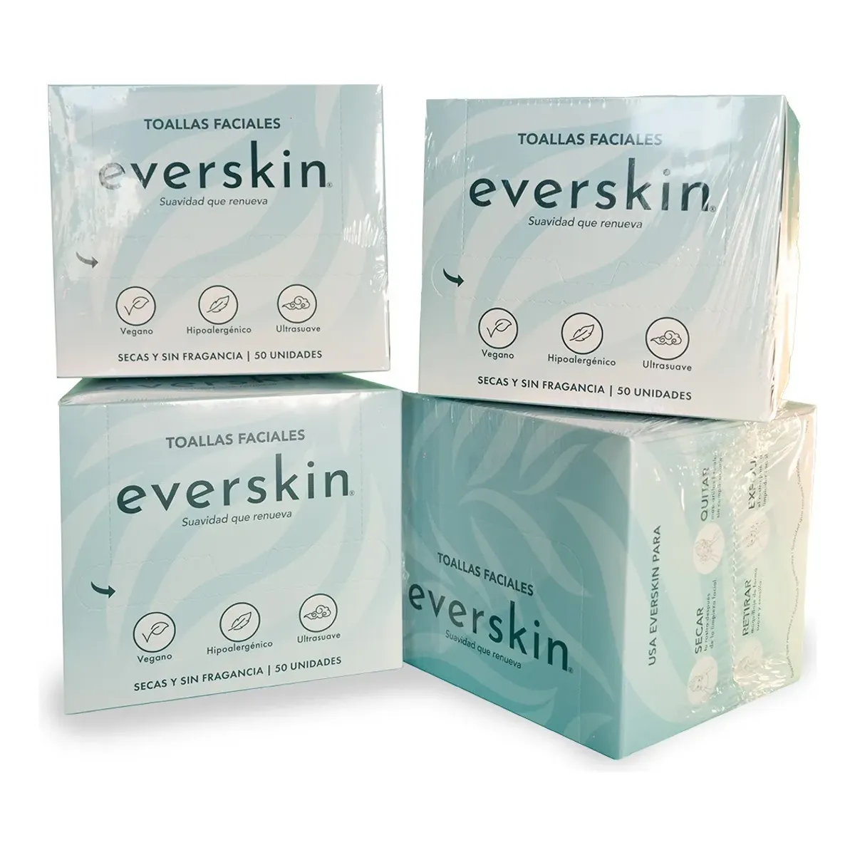 EVERSKIN - Pack 4 Toallas Faciales Secas Premium Veganas 50 Pcs