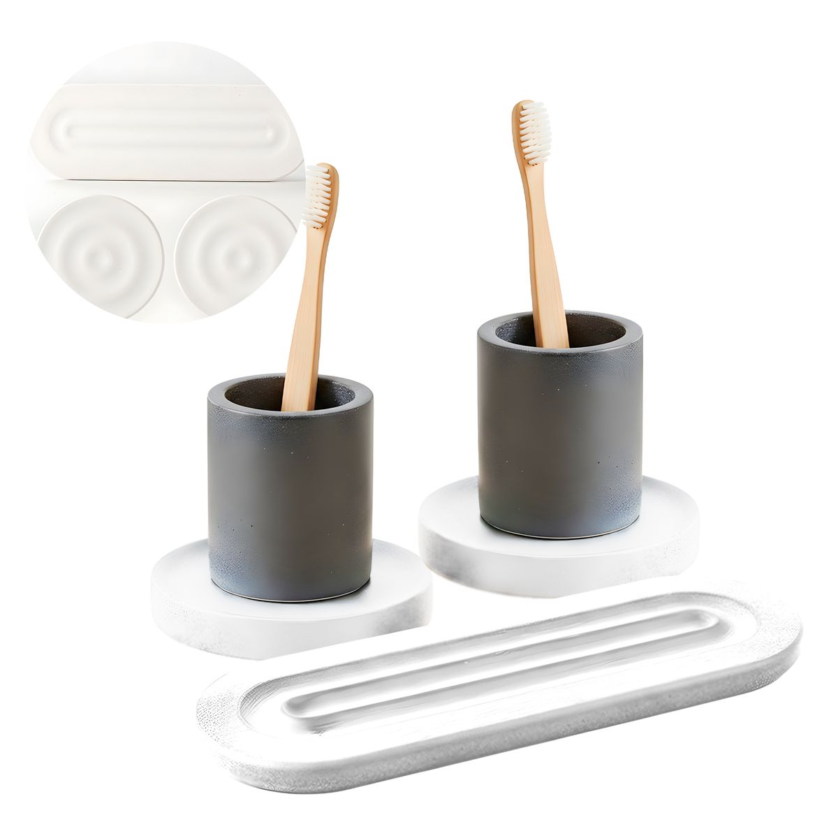 GENERICO - Set 3 Bandejas Absorbentes Jabón Cepillo Dientes Diseños Curvas Blanco